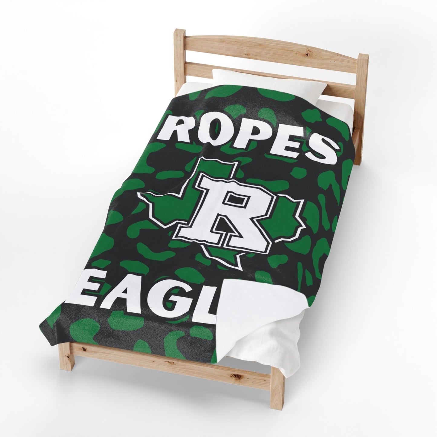 Ropes Eagles Velveteen Plush Blanket — Green Leopard School Spirit Throw