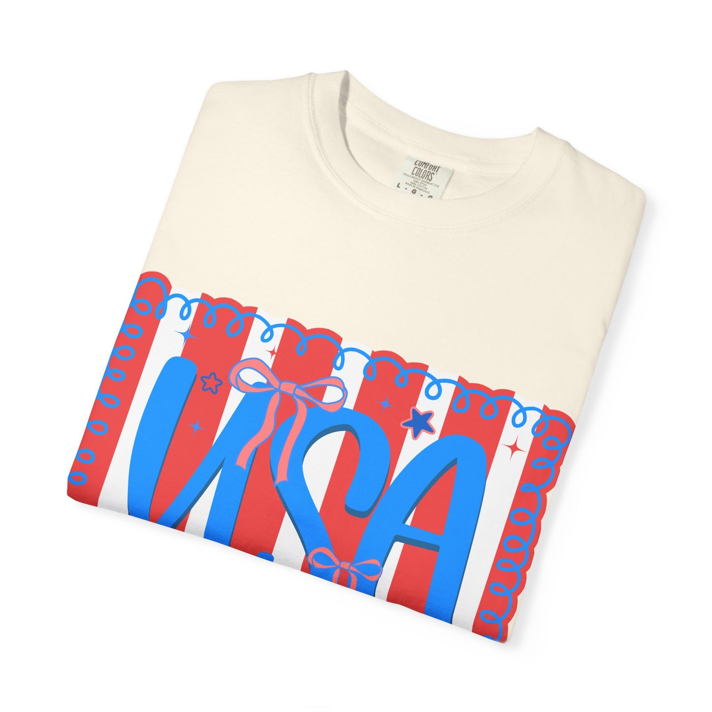 USA Patriotic T-Shirt — Red & Blue Striped Fourth of July Tee