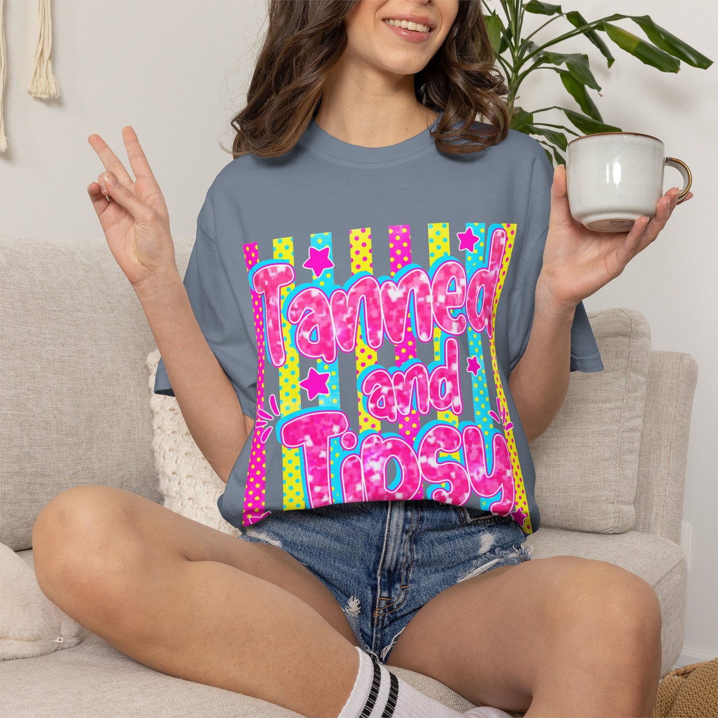 T-Shirt — "Tanned and Tipsy" Neon Retro Graphic Tee