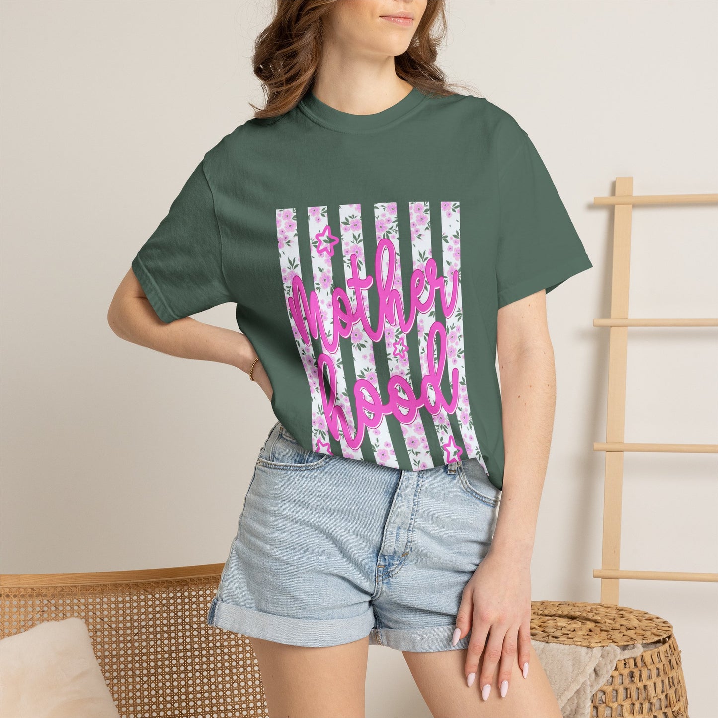 Motherhood Floral T‑Shirt — Pink Script Mother's Day Tee