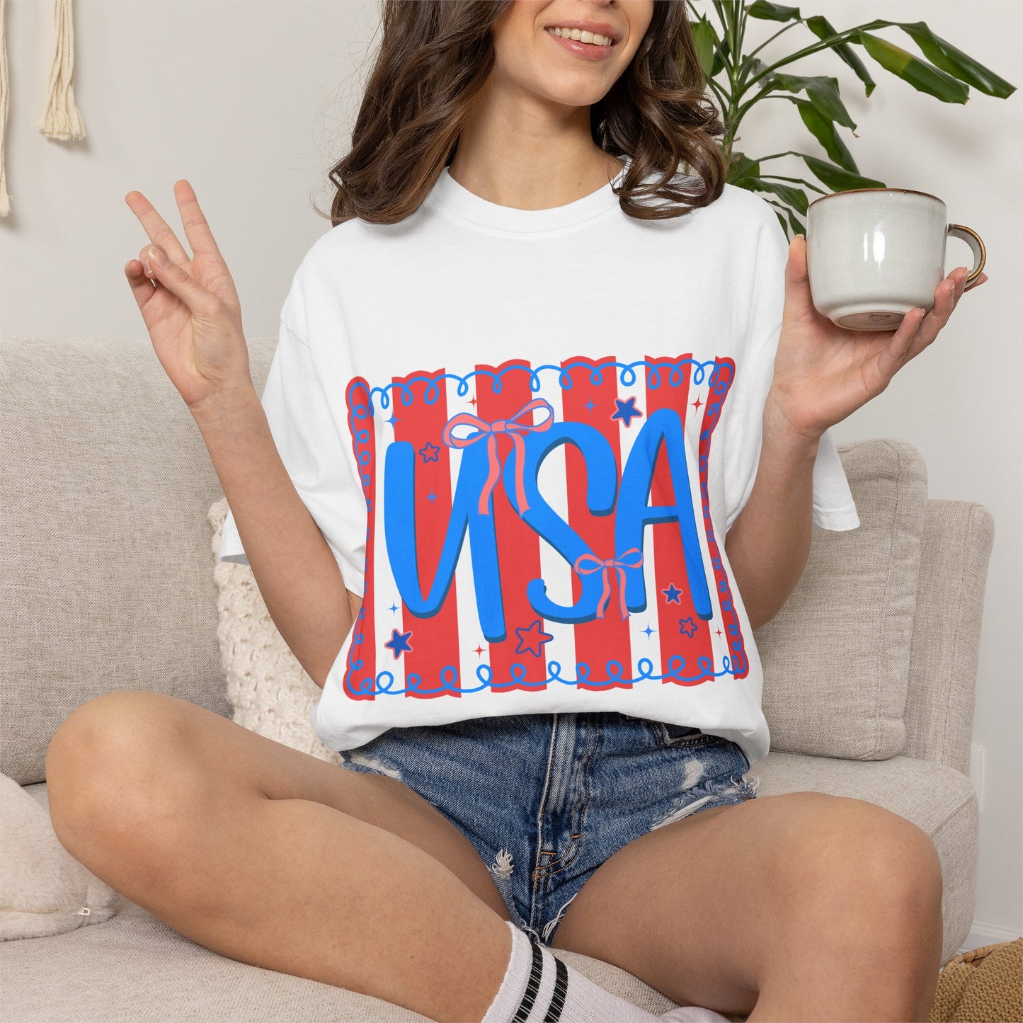 USA Patriotic T-Shirt — Red & Blue Striped Fourth of July Tee