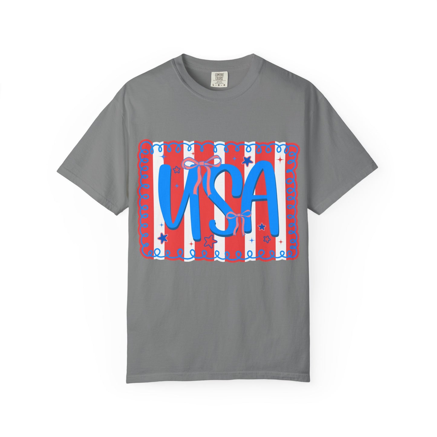 USA Patriotic T-Shirt — Red & Blue Striped Fourth of July Tee