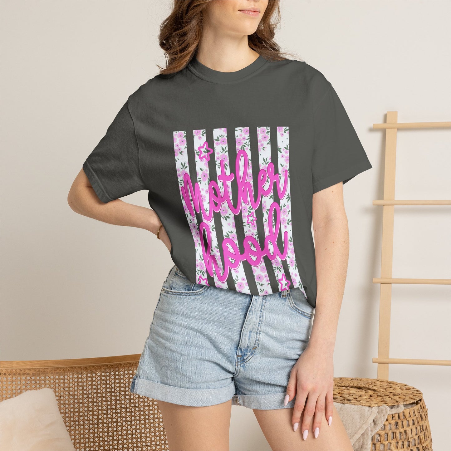 Motherhood Floral T‑Shirt — Pink Script Mother's Day Tee