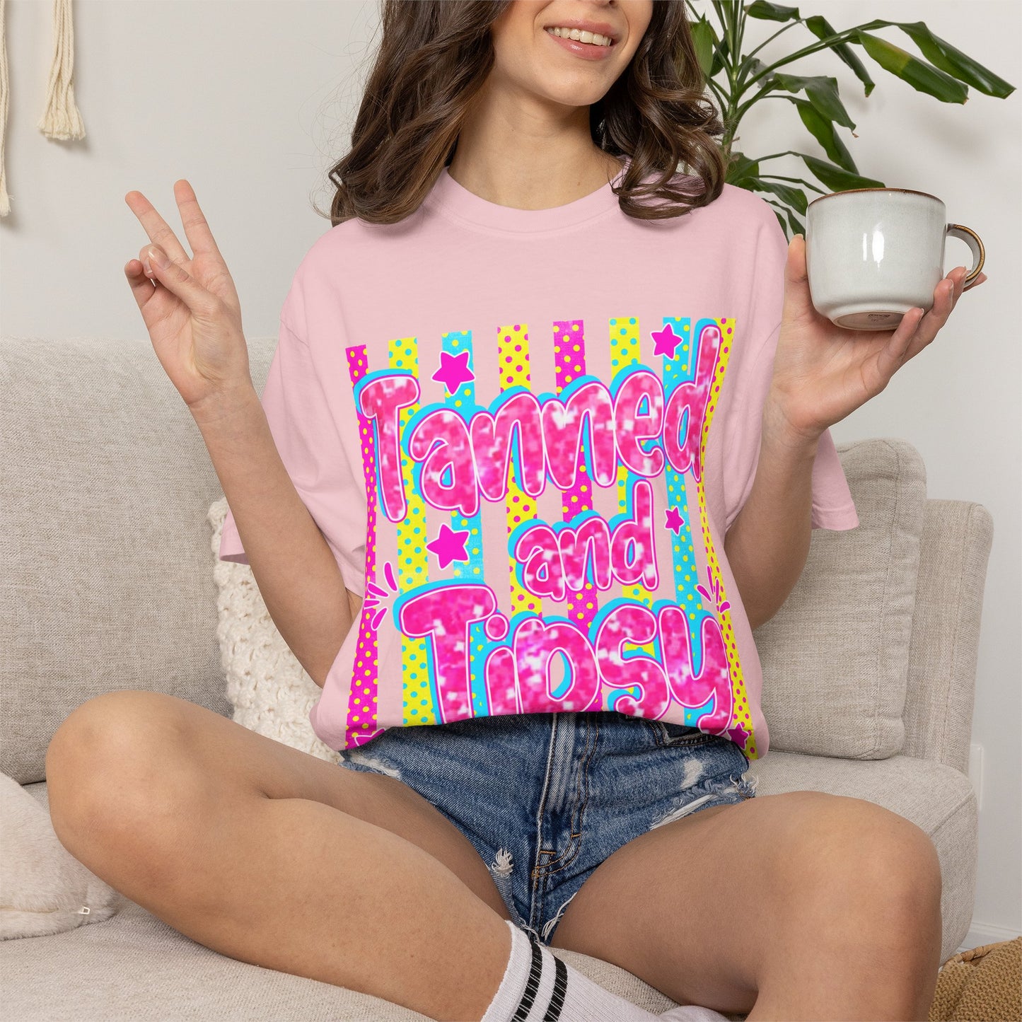T-Shirt — "Tanned and Tipsy" Neon Retro Graphic Tee