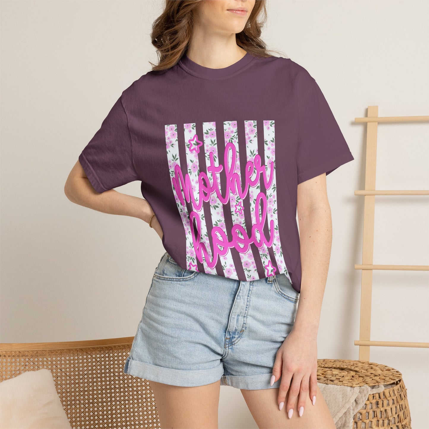 Motherhood Floral T‑Shirt — Pink Script Mother's Day Tee