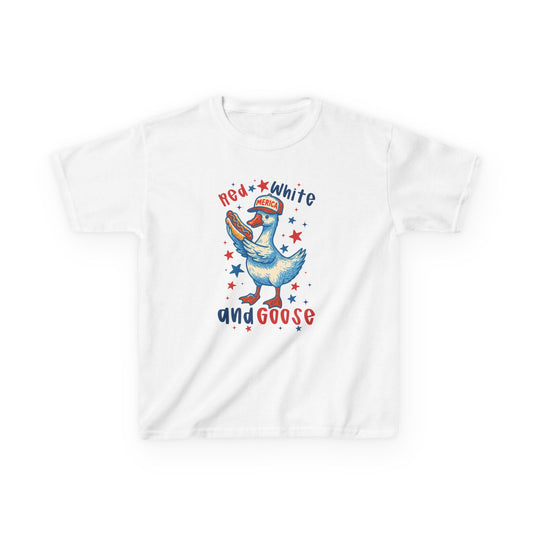 Kids Tee — "Red, White and Goose" Patriotic Fourth of July Goose Graphic