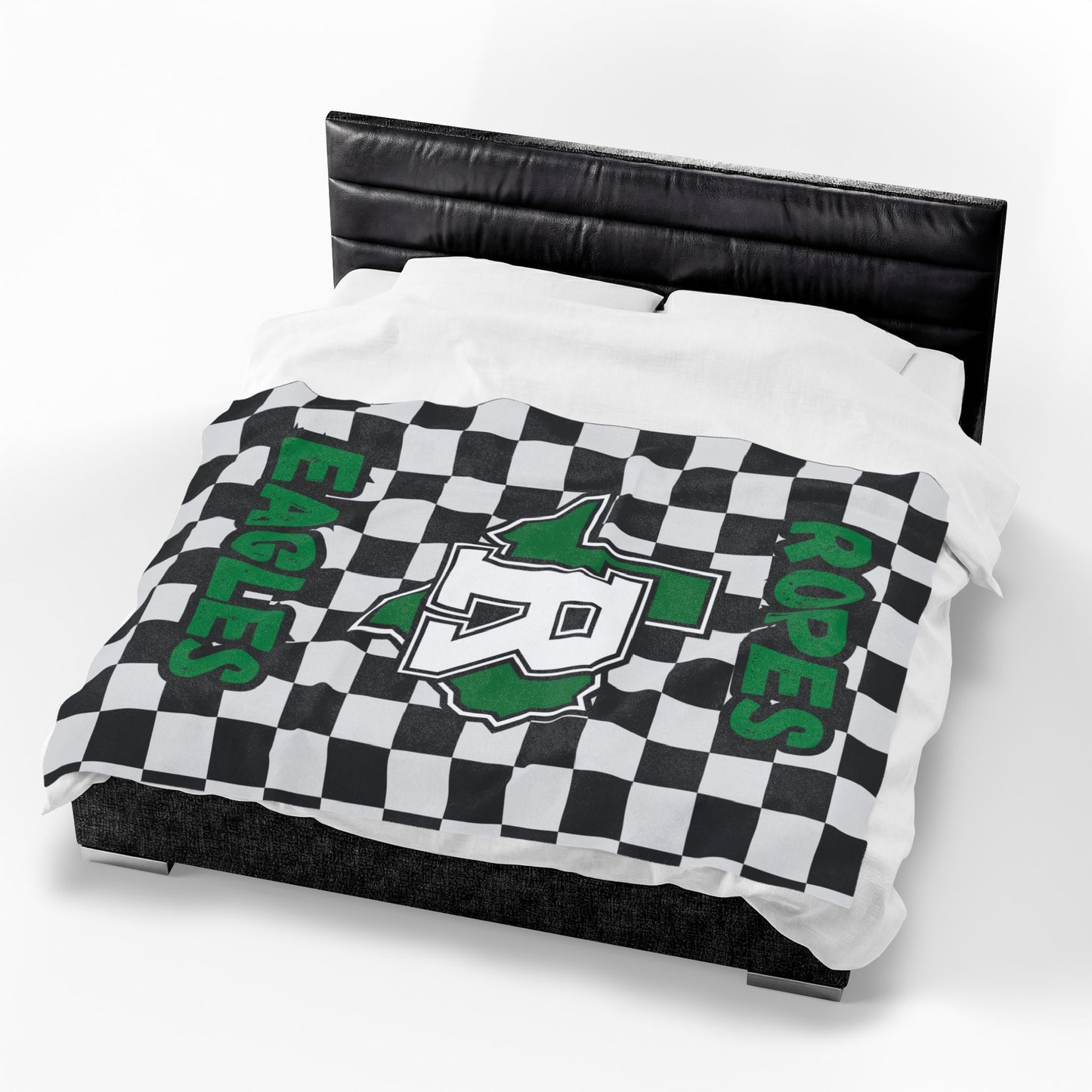 Ropes Eagles Velveteen Plush Blanket — Checkerboard School Logo with Name