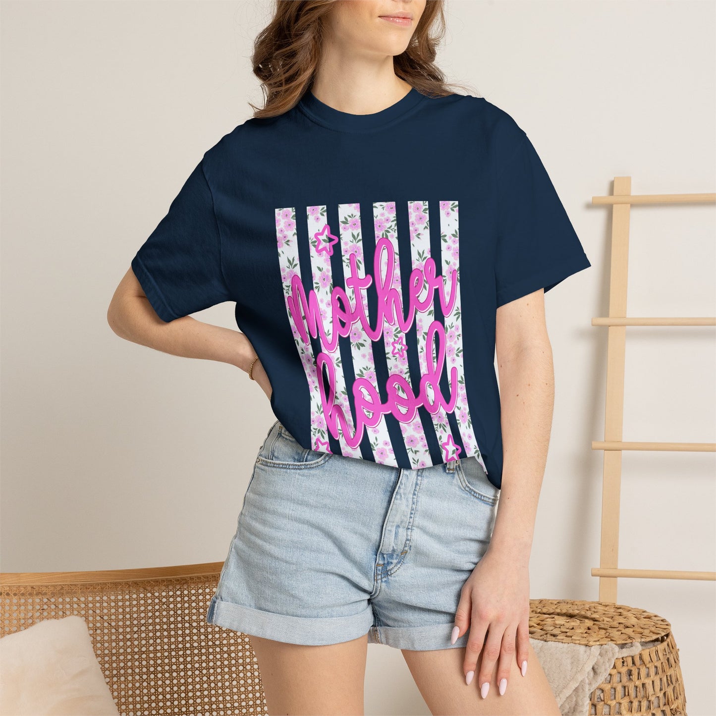 Motherhood Floral T‑Shirt — Pink Script Mother's Day Tee