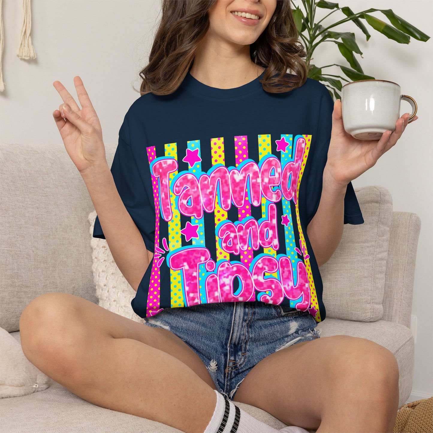 T-Shirt — "Tanned and Tipsy" Neon Retro Graphic Tee