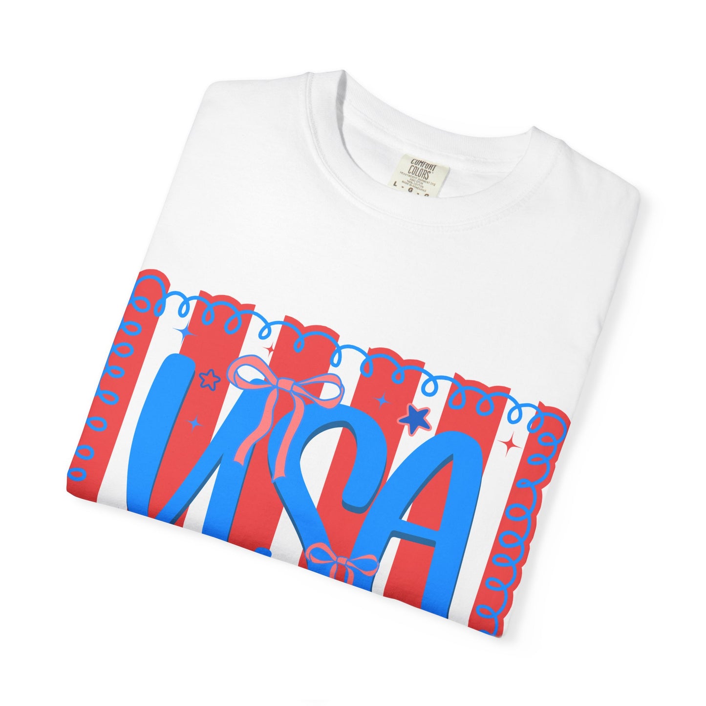 USA Patriotic T-Shirt — Red & Blue Striped Fourth of July Tee