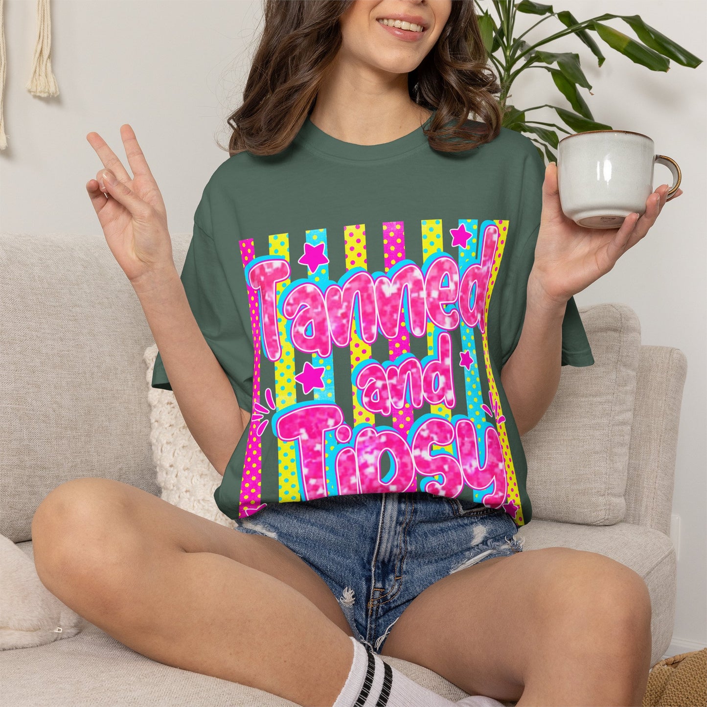 T-Shirt — "Tanned and Tipsy" Neon Retro Graphic Tee