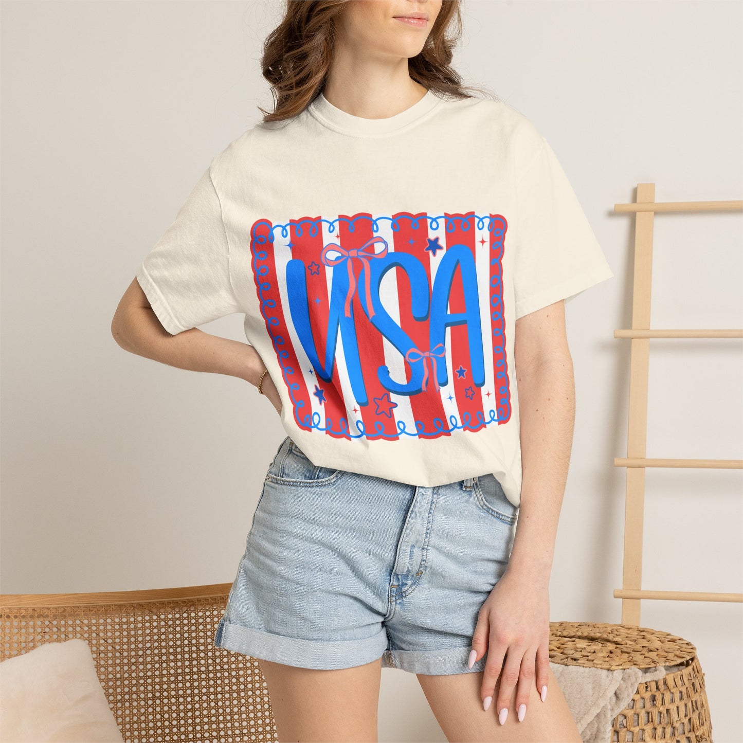 USA Patriotic T-Shirt — Red & Blue Striped Fourth of July Tee