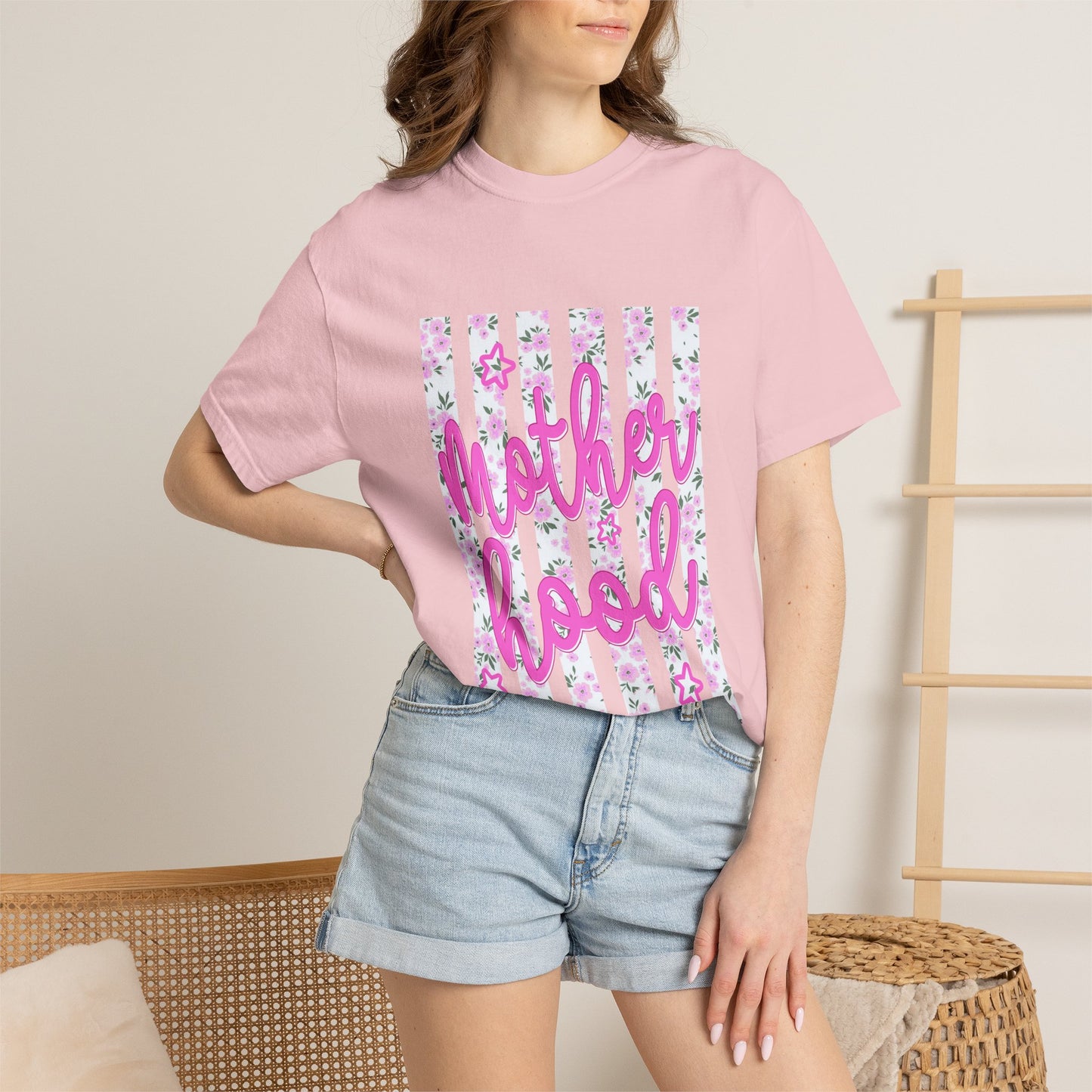 Motherhood Floral T‑Shirt — Pink Script Mother's Day Tee