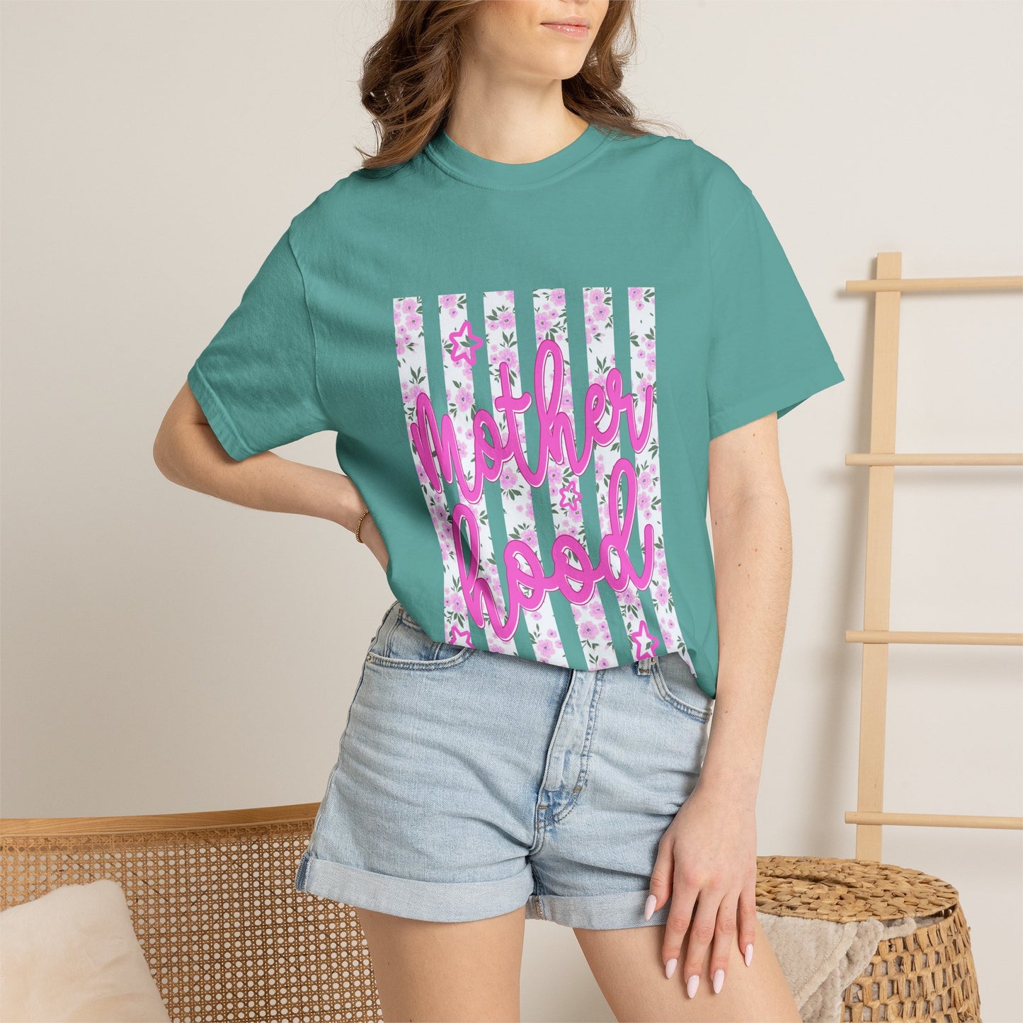 Motherhood Floral T‑Shirt — Pink Script Mother's Day Tee