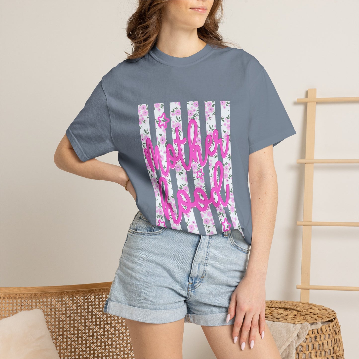 Motherhood Floral T‑Shirt — Pink Script Mother's Day Tee
