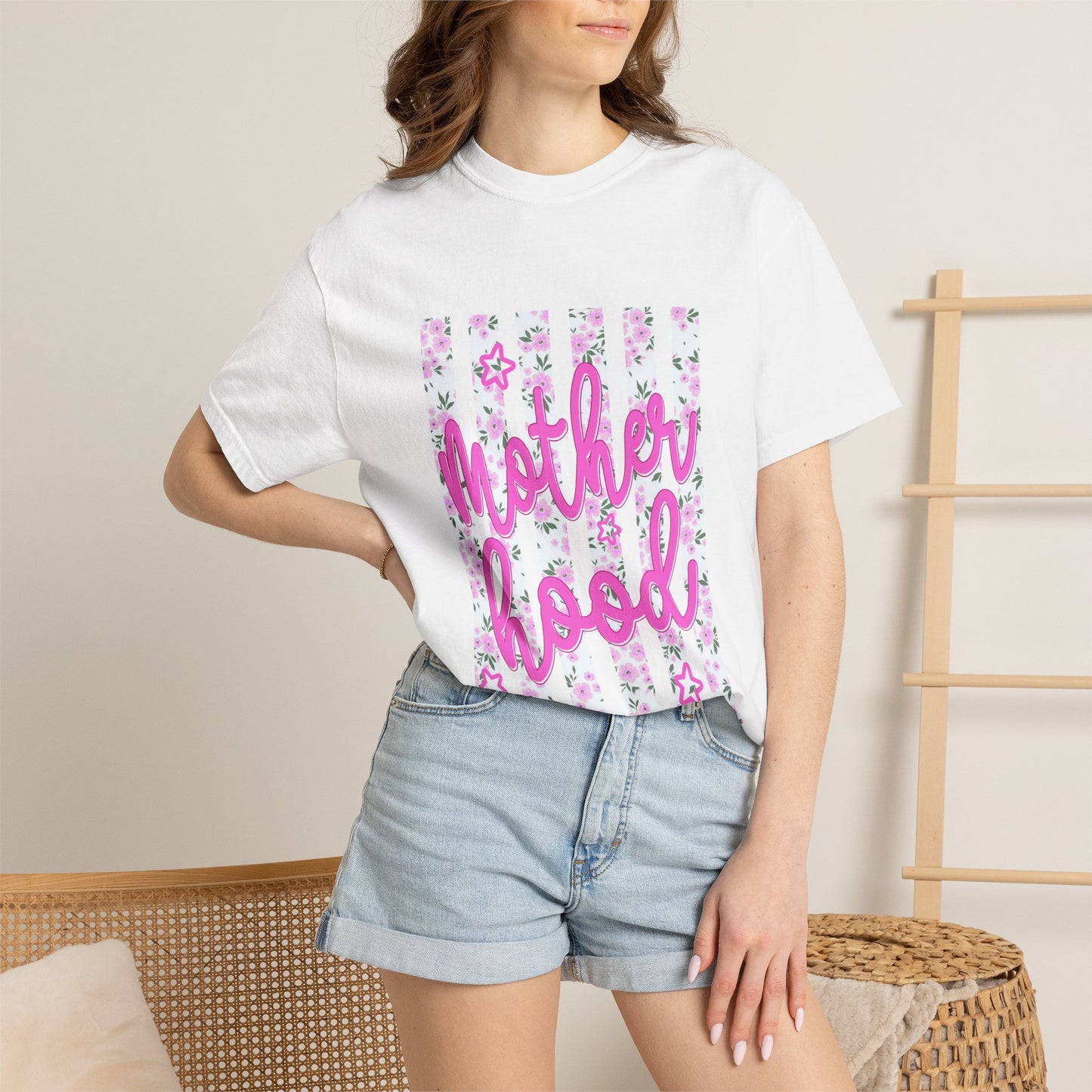 Motherhood Floral T‑Shirt — Pink Script Mother's Day Tee