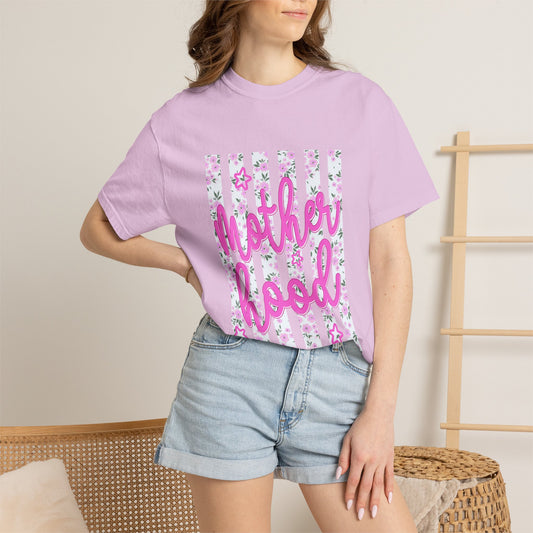 Motherhood Floral T‑Shirt — Pink Script Mother's Day Tee