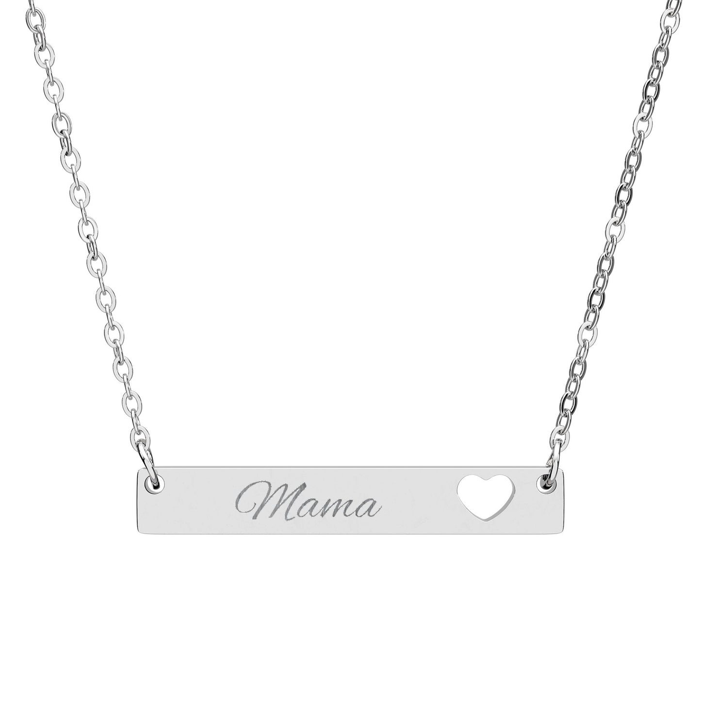 Mama Bar Necklace with Cutout Heart