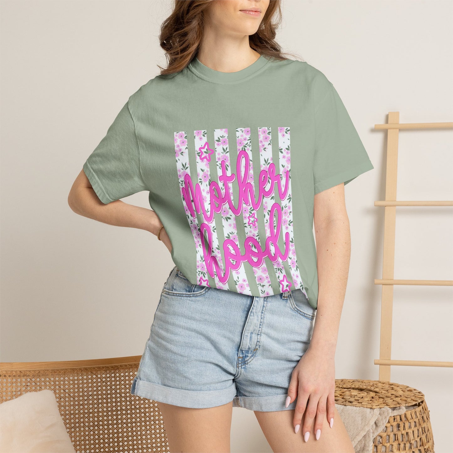 Motherhood Floral T‑Shirt — Pink Script Mother's Day Tee
