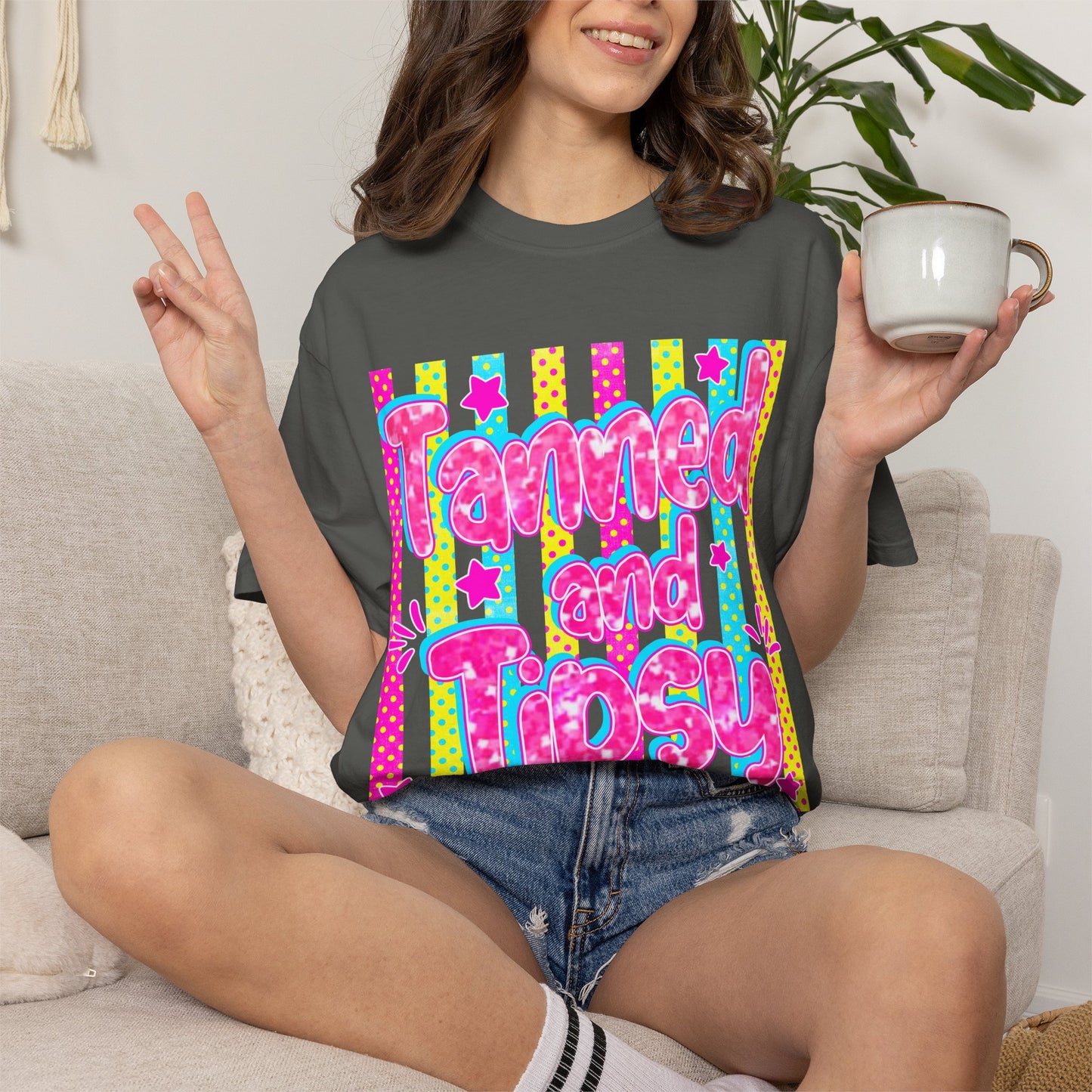 T-Shirt — "Tanned and Tipsy" Neon Retro Graphic Tee
