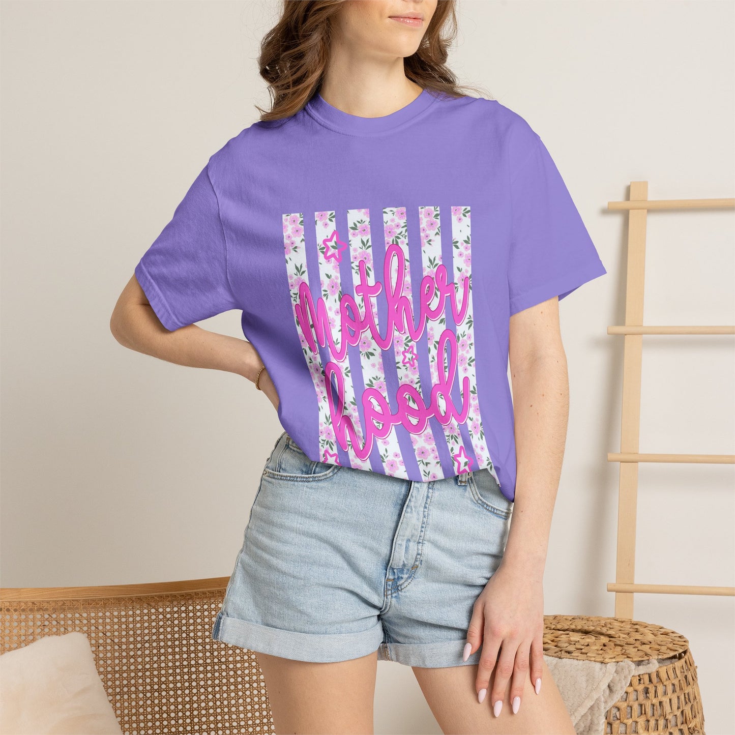 Motherhood Floral T‑Shirt — Pink Script Mother's Day Tee
