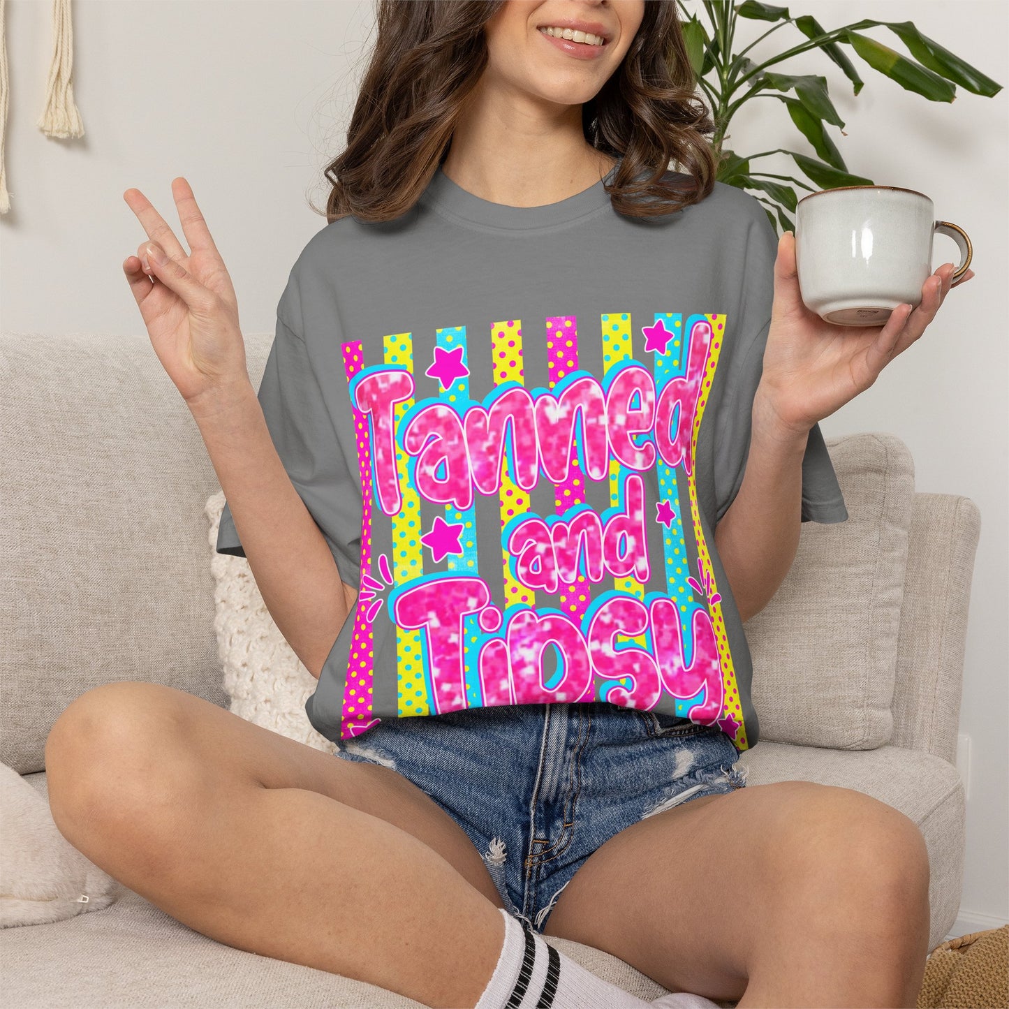 T-Shirt — "Tanned and Tipsy" Neon Retro Graphic Tee