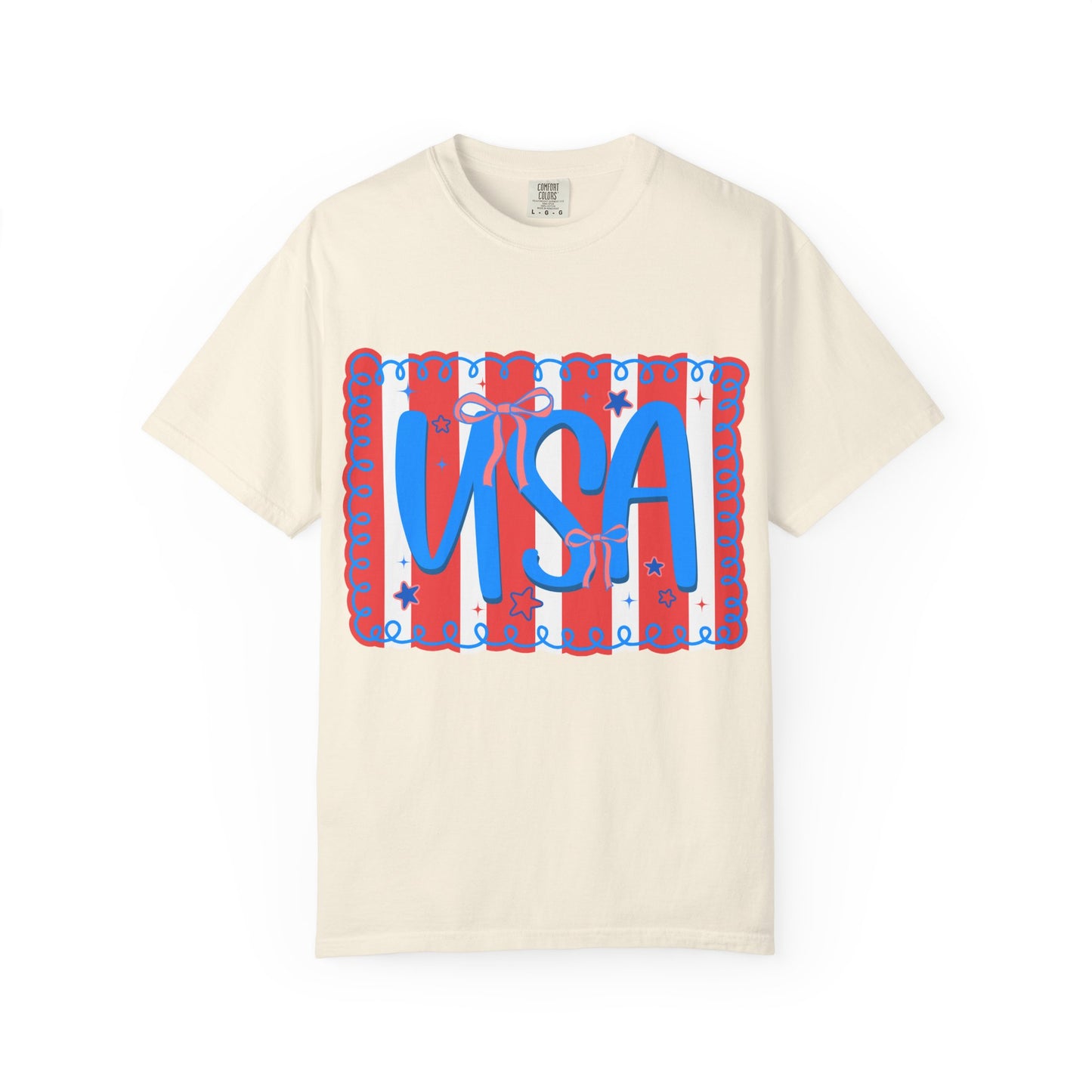 USA Patriotic T-Shirt — Red & Blue Striped Fourth of July Tee