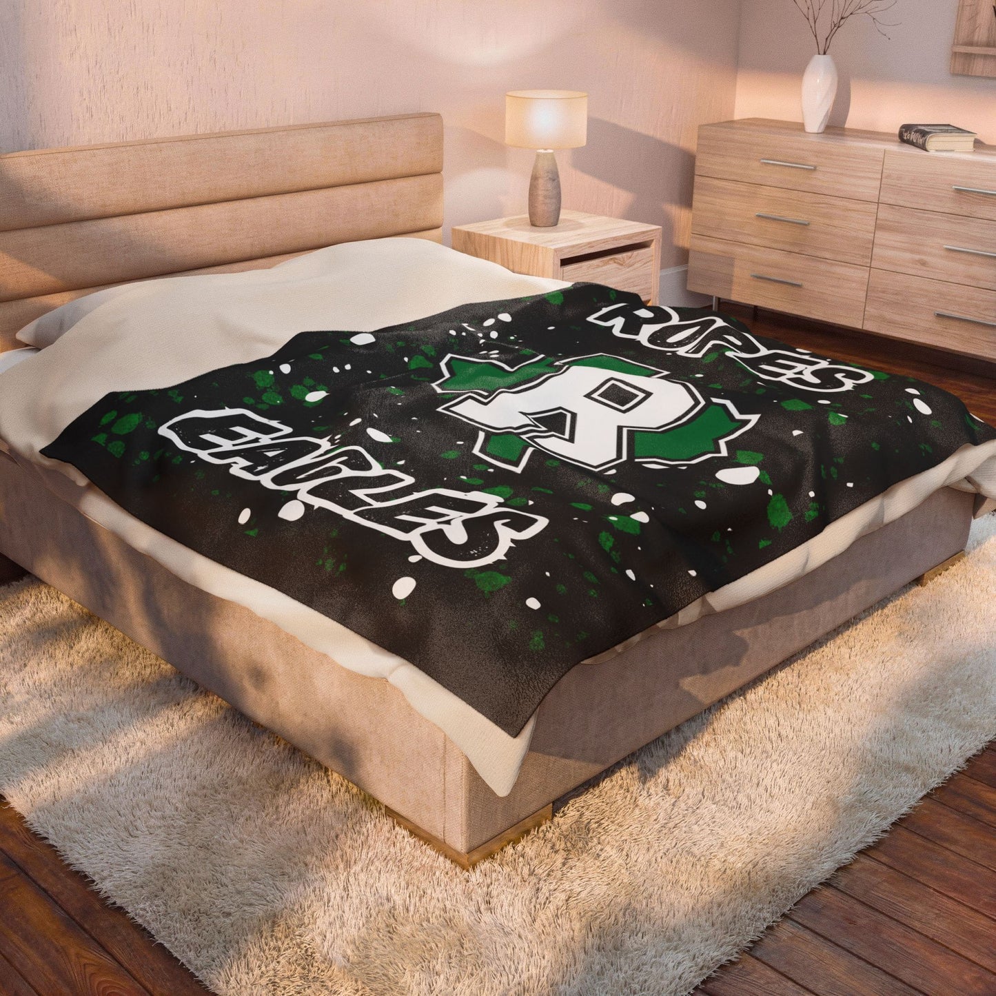 Velveteen Plush Blanket — Ropes Eagles Texas Logo Splatter Fleece Throw