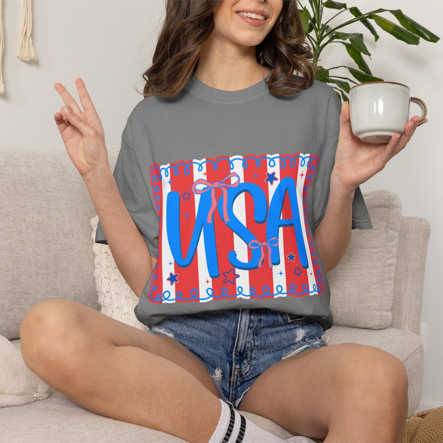 USA Patriotic T-Shirt — Red & Blue Striped Fourth of July Tee