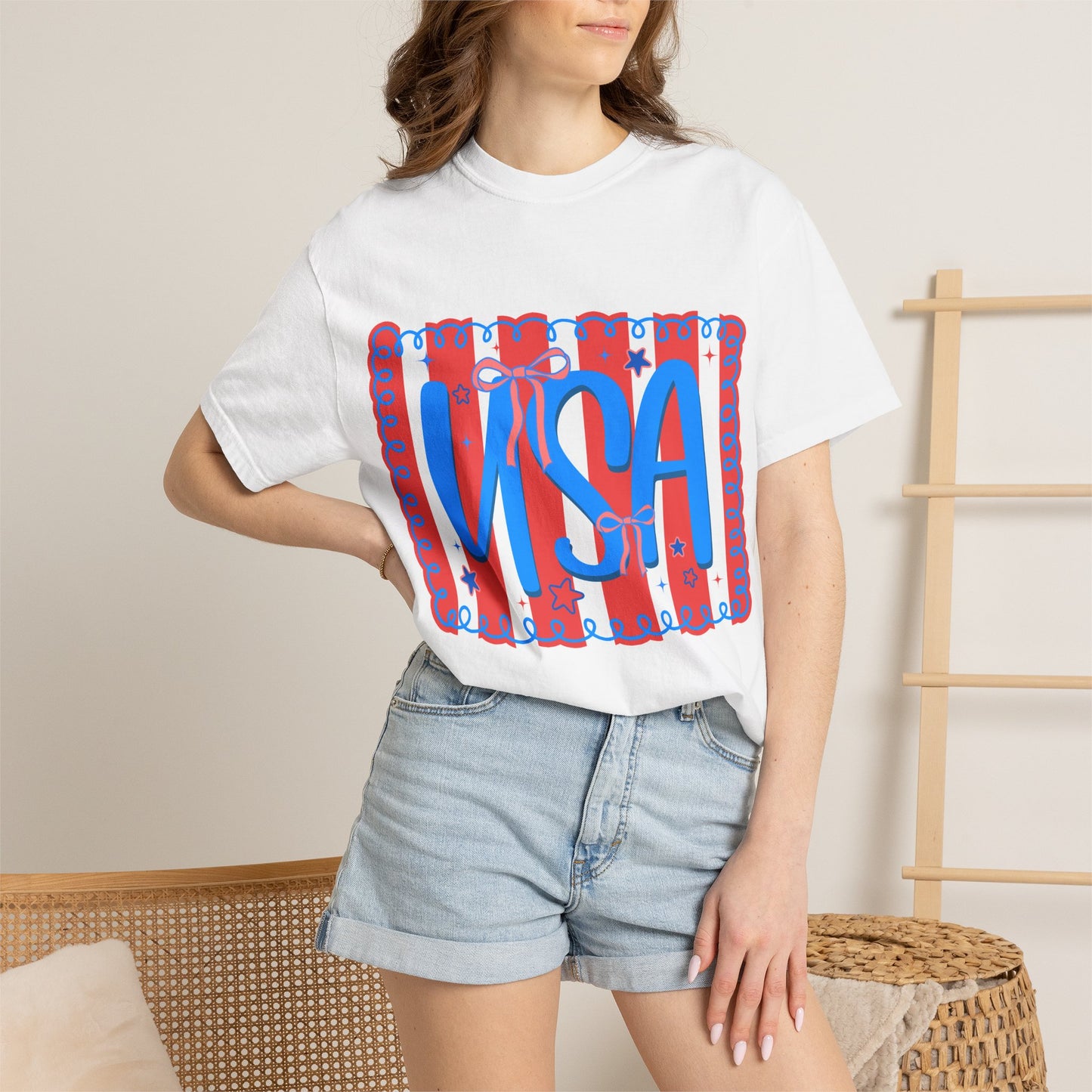 USA Patriotic T-Shirt — Red & Blue Striped Fourth of July Tee