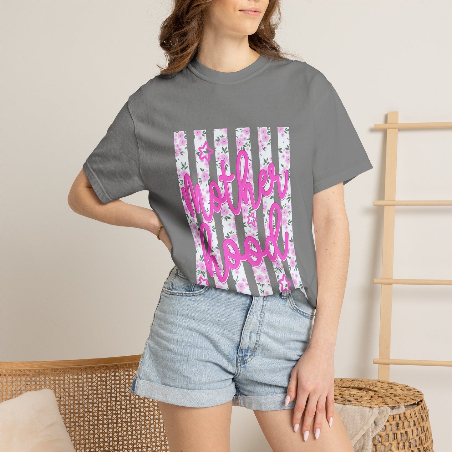 Motherhood Floral T‑Shirt — Pink Script Mother's Day Tee
