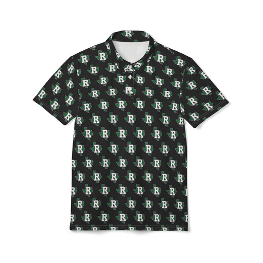 All-Over Print 'R' Logo Polo Shirt — Black Green Patterned Men's Golf Polo