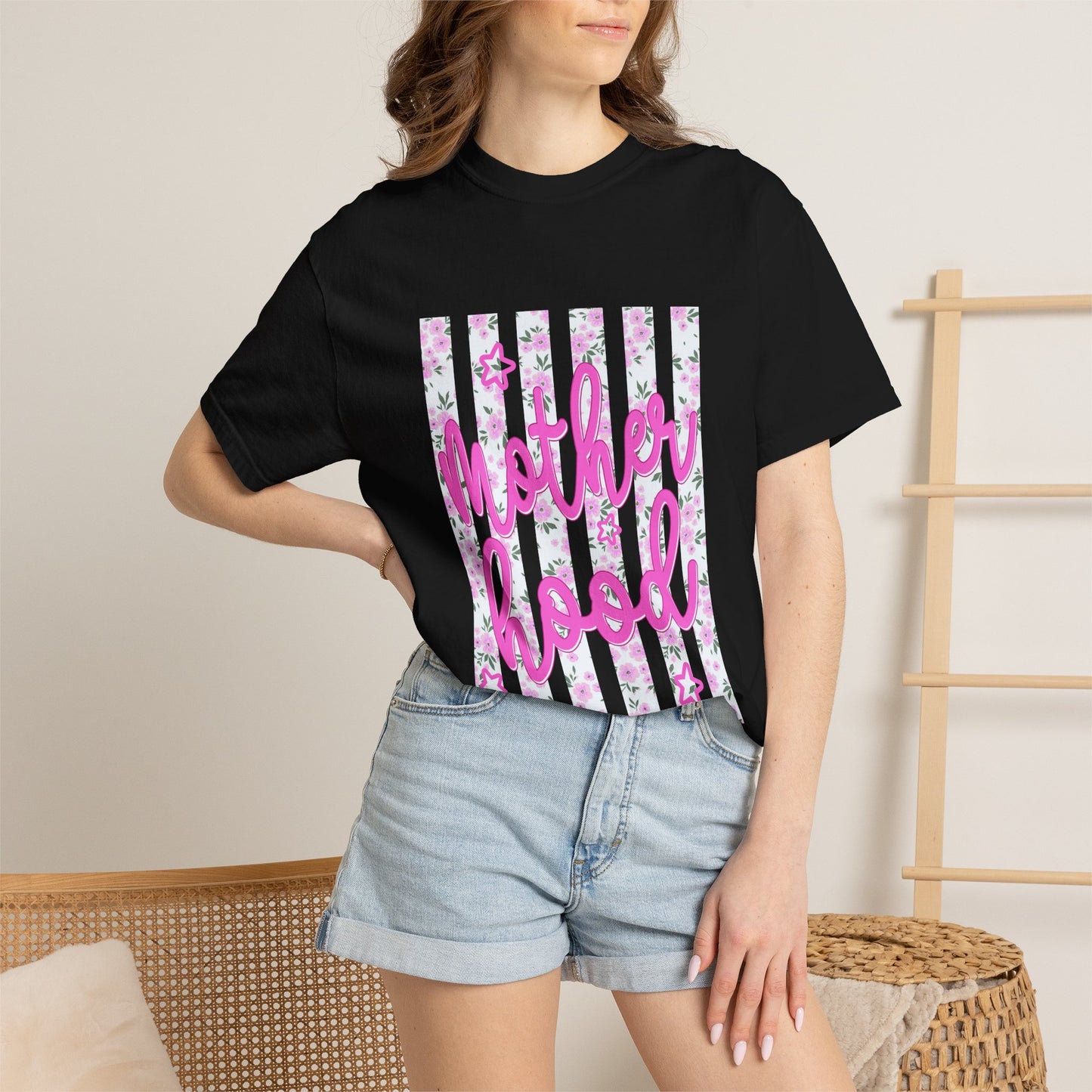Motherhood Floral T‑Shirt — Pink Script Mother's Day Tee