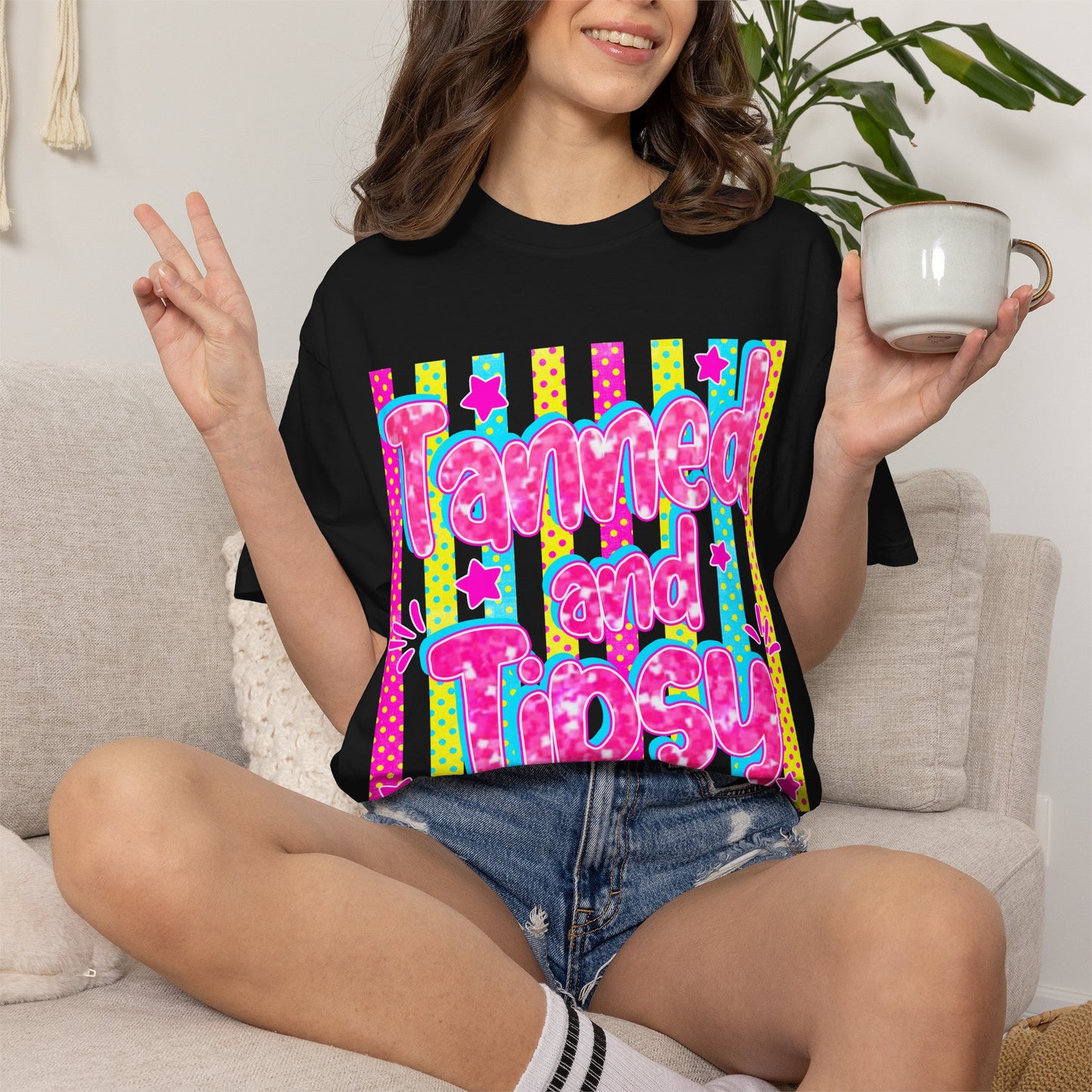 T-Shirt — "Tanned and Tipsy" Neon Retro Graphic Tee