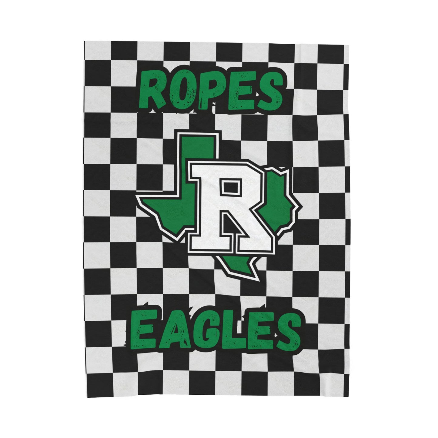Ropes Eagles Velveteen Plush Blanket — Checkerboard School Logo with Name