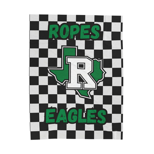 Ropes Eagles Velveteen Plush Blanket — Checkerboard School Logo with Name