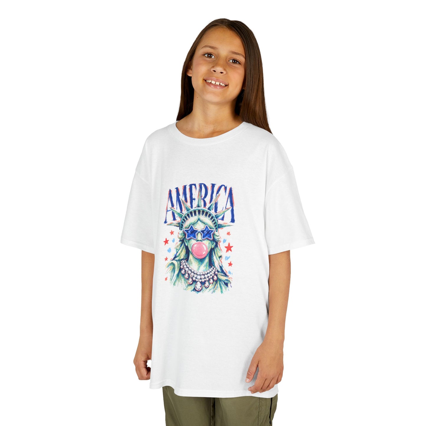 Girl Fouth of July — 'America' Statue of Liberty Bubblegum Patriotic Tee