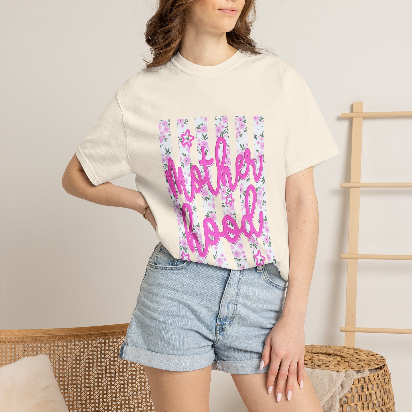 Motherhood Floral T‑Shirt — Pink Script Mother's Day Tee