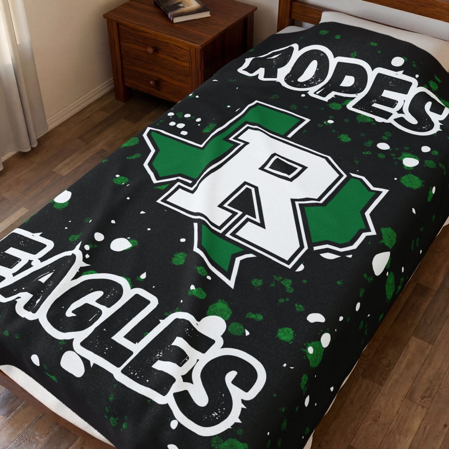Velveteen Plush Blanket — Ropes Eagles Texas Logo Splatter Fleece Throw