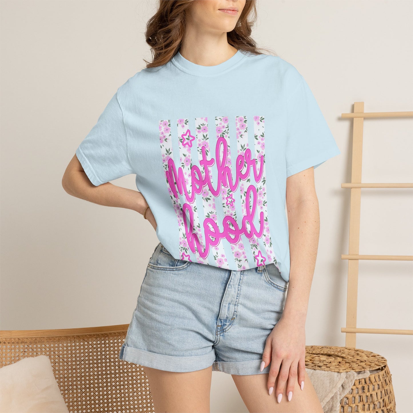 Motherhood Floral T‑Shirt — Pink Script Mother's Day Tee