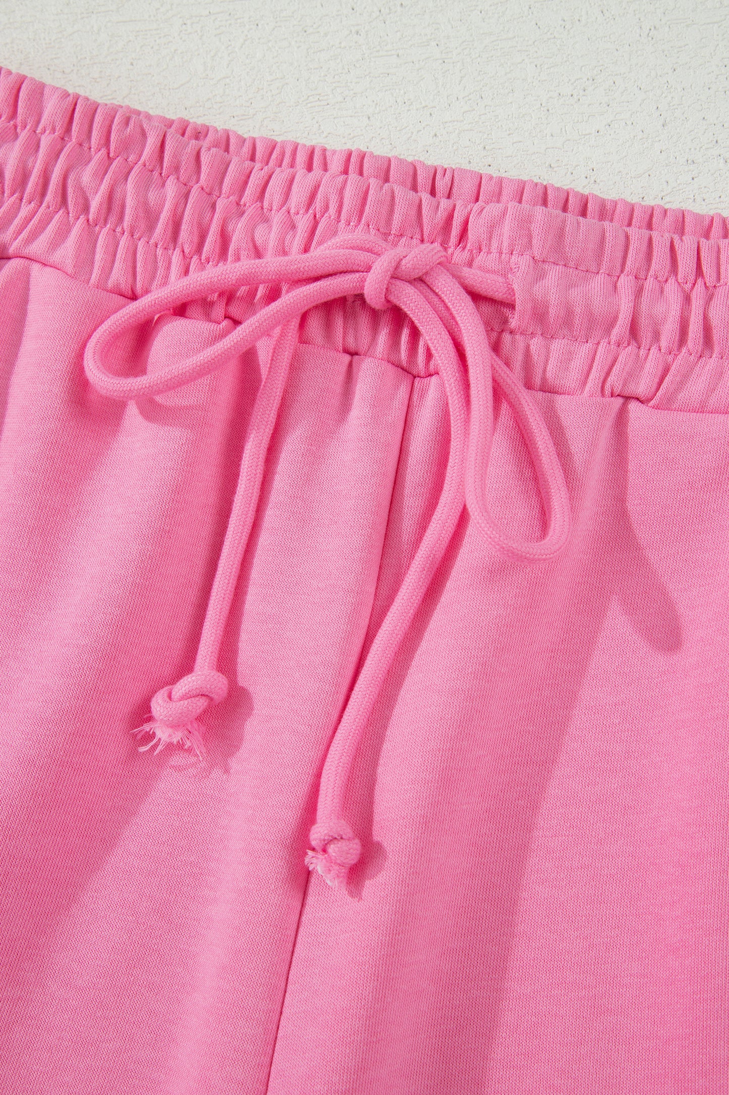 Sachet Pink Lace Patchwork Half Sleeve Top Elastic Waist Pants Two Piece Set